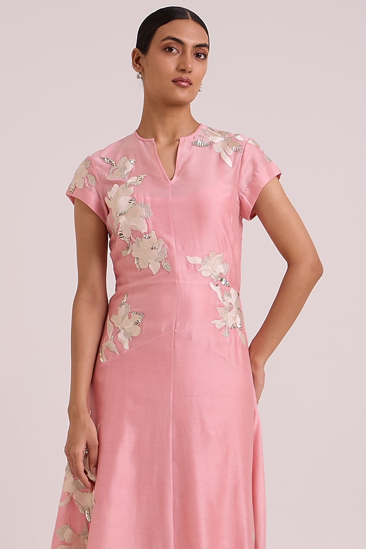 Blush Pure Handloom Chanderi Silk Embroidered Vacation Dress by MADDER MUCH at Pernia's Pop Up Shop