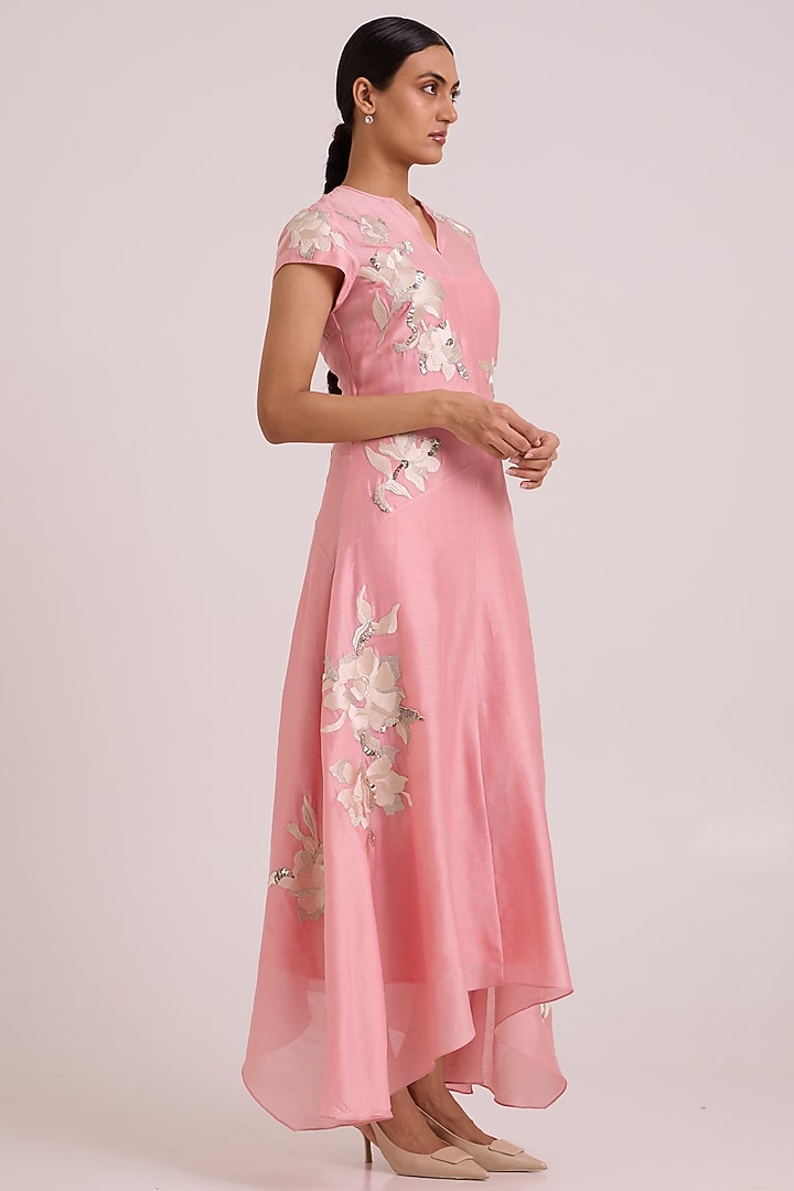 Blush Pure Handloom Chanderi Silk Embroidered Vacation Dress by MADDER MUCH at Pernia's Pop Up Shop