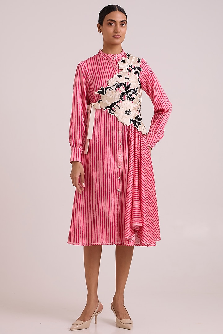 Blush Bemberg Cotton Satin Stripe Vacation Dress With Bib by MADDER MUCH at Pernia's Pop Up Shop