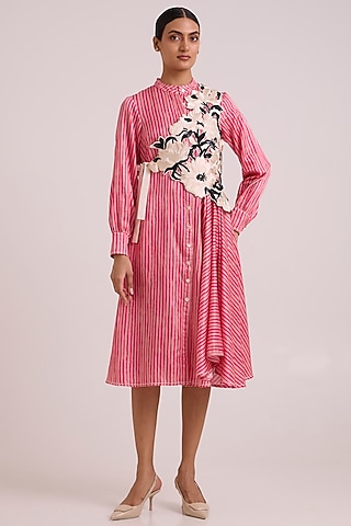 Blush Bemberg Cotton Satin Stripe Dress With Bib by MADDER MUCH