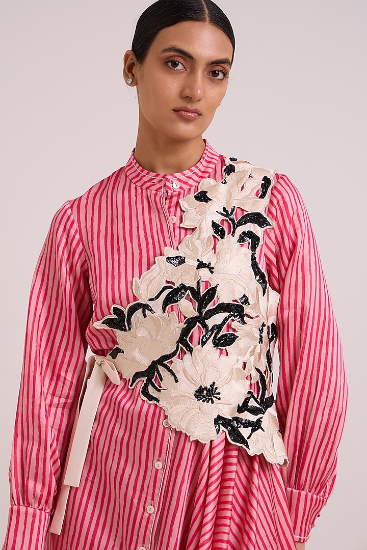 Blush Bemberg Cotton Satin Stripe Vacation Dress With Bib by MADDER MUCH at Pernia's Pop Up Shop