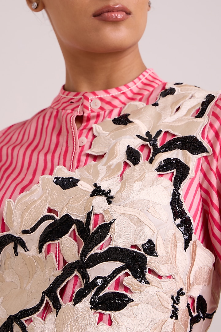 Blush Bemberg Cotton Satin Stripe Vacation Dress With Bib by MADDER MUCH at Pernia's Pop Up Shop