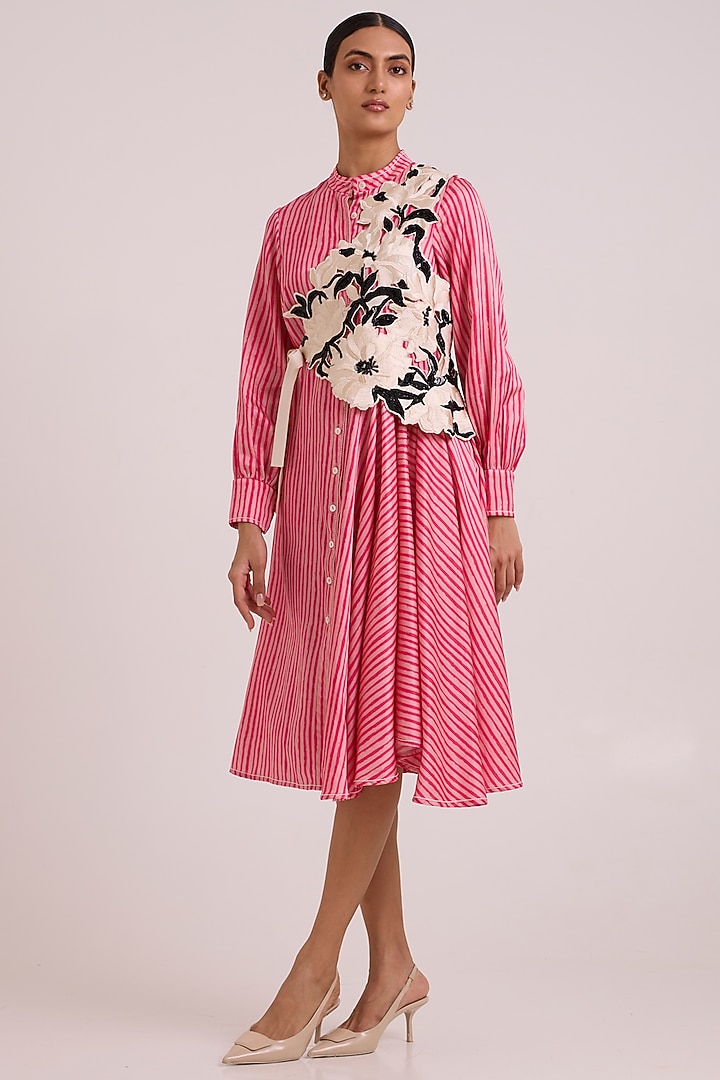 Blush Bemberg Cotton Satin Stripe Vacation Dress With Bib by MADDER MUCH at Pernia's Pop Up Shop