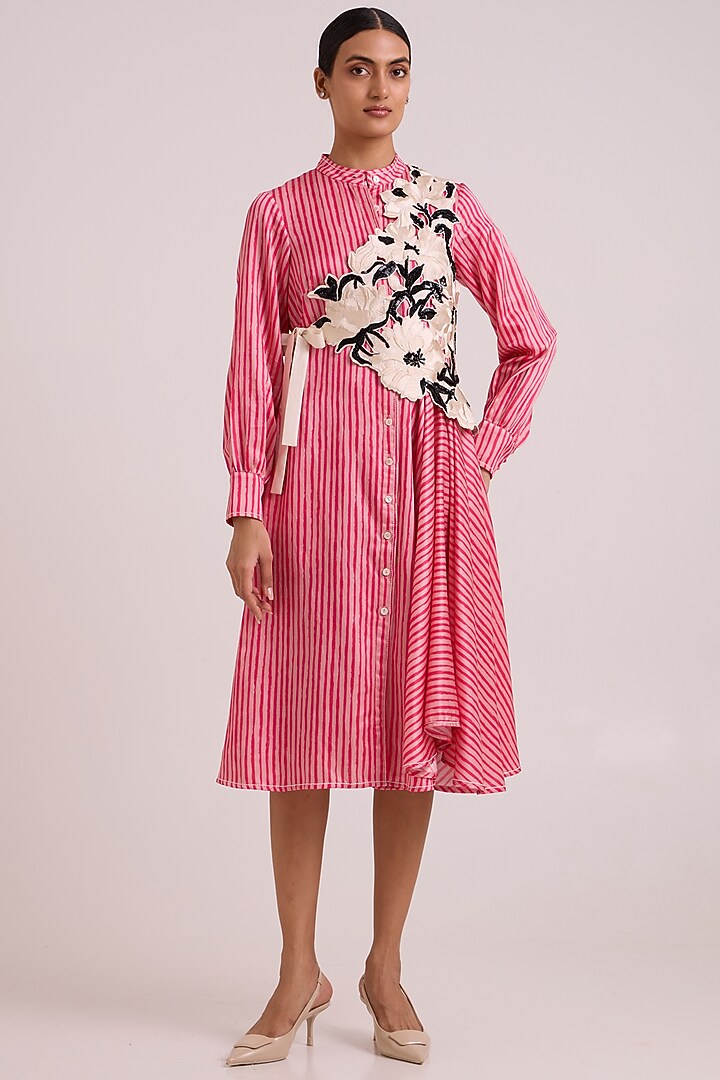 Blush Bemberg Cotton Satin Stripe Vacation Dress With Bib by MADDER MUCH at Pernia's Pop Up Shop