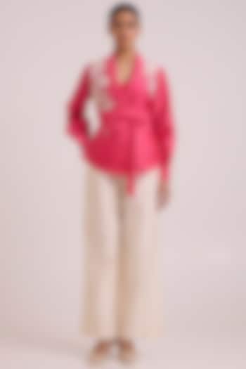 Pink Pure Handloom Chanderi Silk Blazer Set by MADDER MUCH at Pernia's Pop Up Shop