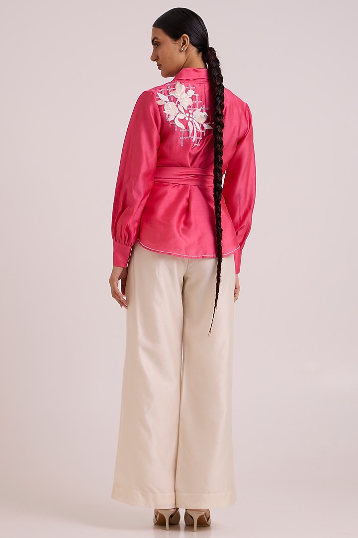 Pink Pure Handloom Chanderi Silk Blazer Set by MADDER MUCH at Pernia's Pop Up Shop