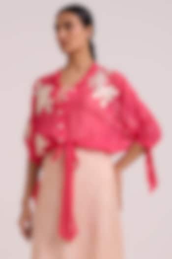 Pink Sheer Organza Floral Embroidered Jacket by MADDER MUCH at Pernia's Pop Up Shop