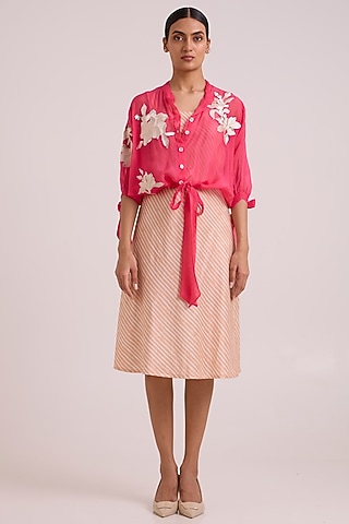 Pink Sheer Organza Floral Embroidered Jacket by MADDER MUCH