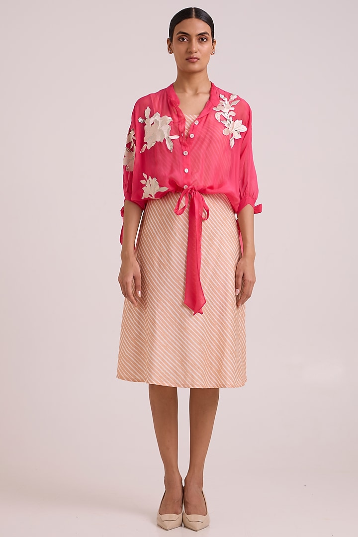 Pink Sheer Organza Floral Embroidered Jacket by MADDER MUCH at Pernia's Pop Up Shop