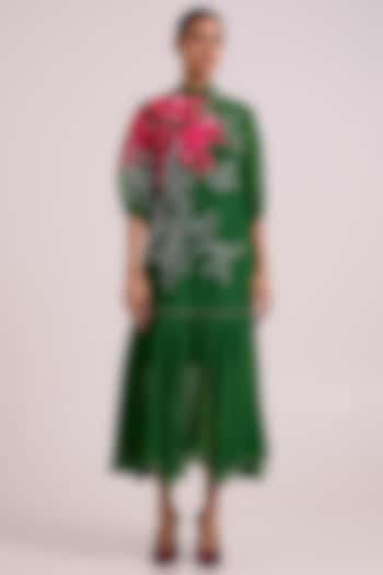 Green Sheer Organza Floral Printed Maxi Vacation Dress by MADDER MUCH at Pernia's Pop Up Shop