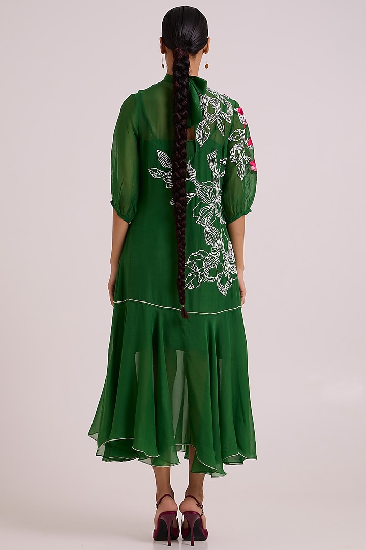 Green Sheer Organza Floral Printed Maxi Vacation Dress by MADDER MUCH at Pernia's Pop Up Shop