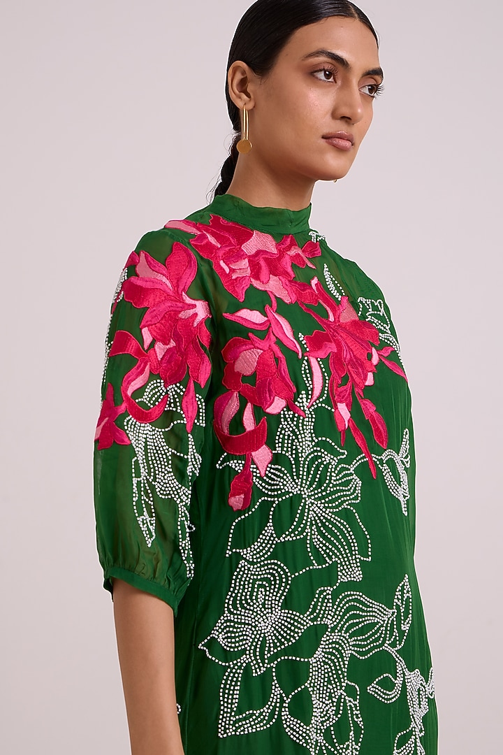 Green Sheer Organza Floral Printed Maxi Vacation Dress by MADDER MUCH at Pernia's Pop Up Shop