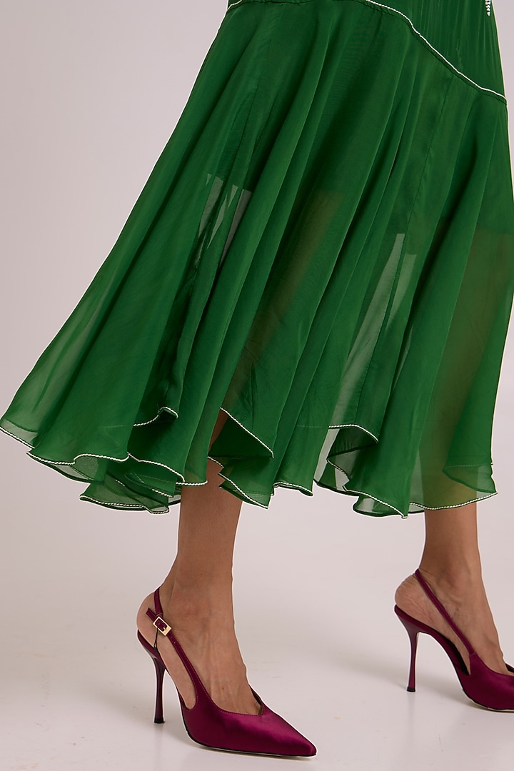 Green Sheer Organza Floral Printed Maxi Vacation Dress by MADDER MUCH at Pernia's Pop Up Shop