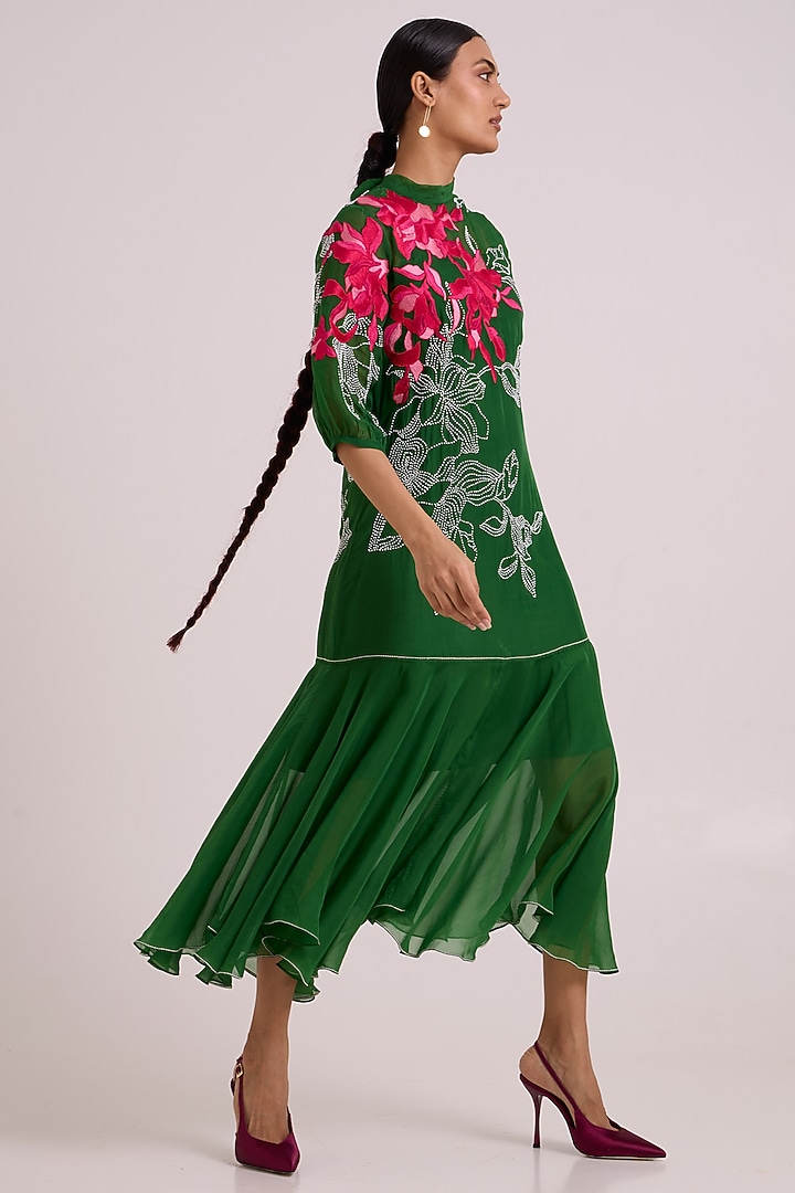 Green Sheer Organza Floral Printed Maxi Vacation Dress by MADDER MUCH at Pernia's Pop Up Shop