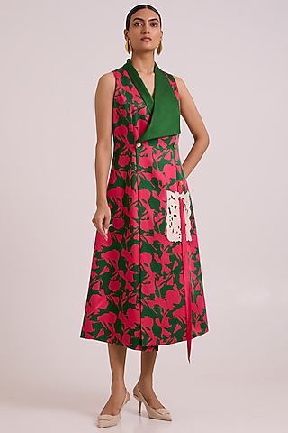 Multi-Colored Bemberg Cotton Satin Floral Printed Blazer Dress by MADDER MUCH