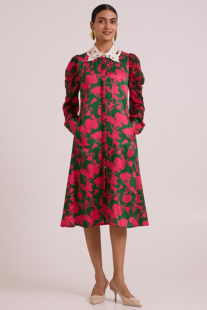 Multi-Colored Bemberg Cotton Satin Printed Midi Summer Dress by MADDER MUCH at Pernia's Pop Up Shop