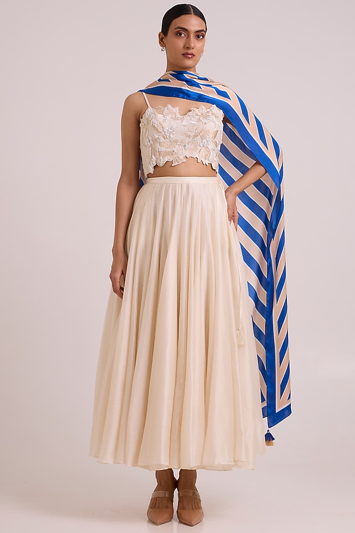 Ivory Handloom Chanderi Silk Embroidered Skirt Set by MADDER MUCH at Pernia's Pop Up Shop