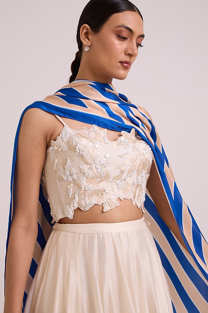 Ivory Handloom Chanderi Silk Embroidered Skirt Set by MADDER MUCH at Pernia's Pop Up Shop