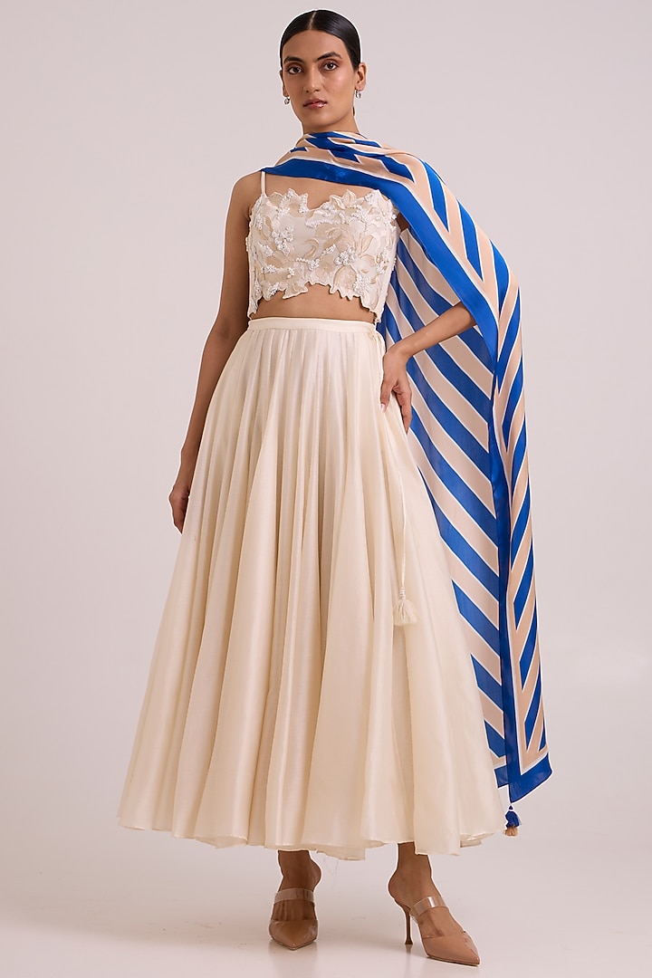 Ivory Handloom Chanderi Silk Embroidered Skirt Set by MADDER MUCH at Pernia's Pop Up Shop