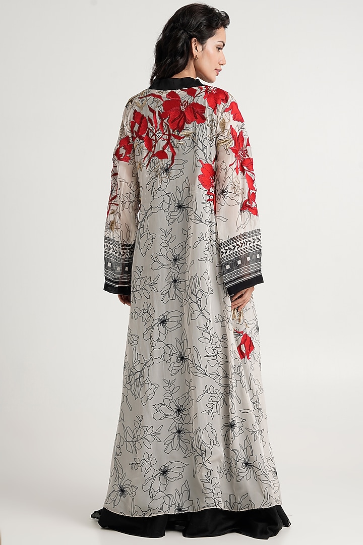 White Handloom Chanderi Silk Embroidered Jacket by MADDER MUCH at Pernia's Pop Up Shop