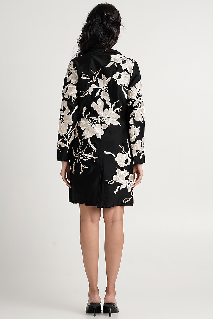 Black Handloom Chanderi Silk Blazer Vacation Dress by MADDER MUCH at Pernia's Pop Up Shop