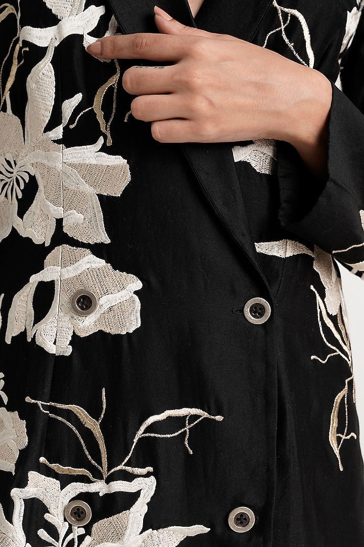 Black Handloom Chanderi Silk Blazer Vacation Dress by MADDER MUCH at Pernia's Pop Up Shop