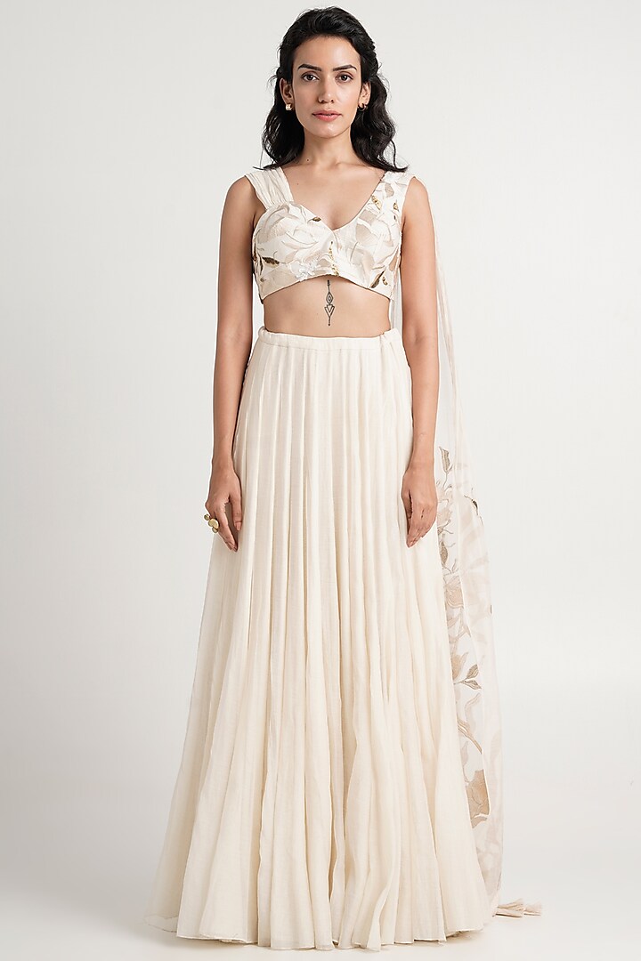 Vanilla Handloom Chanderi Silk Skirt Set by MADDER MUCH