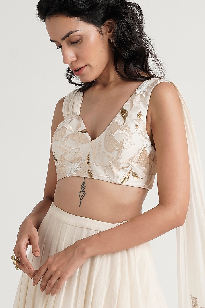 Vanilla Handloom Chanderi Silk Skirt Set by MADDER MUCH at Pernia's Pop Up Shop