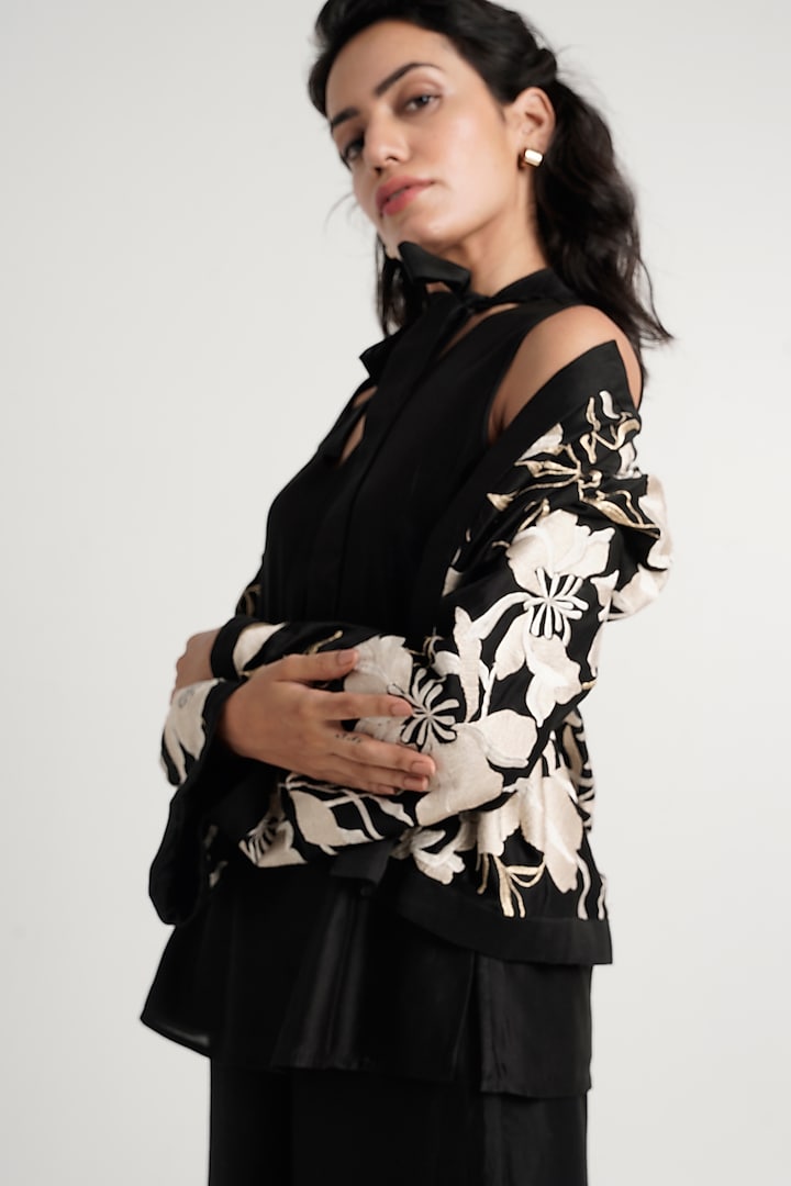 Black Handloom Chanderi Silk Co-Ord Set by MADDER MUCH at Pernia's Pop Up Shop