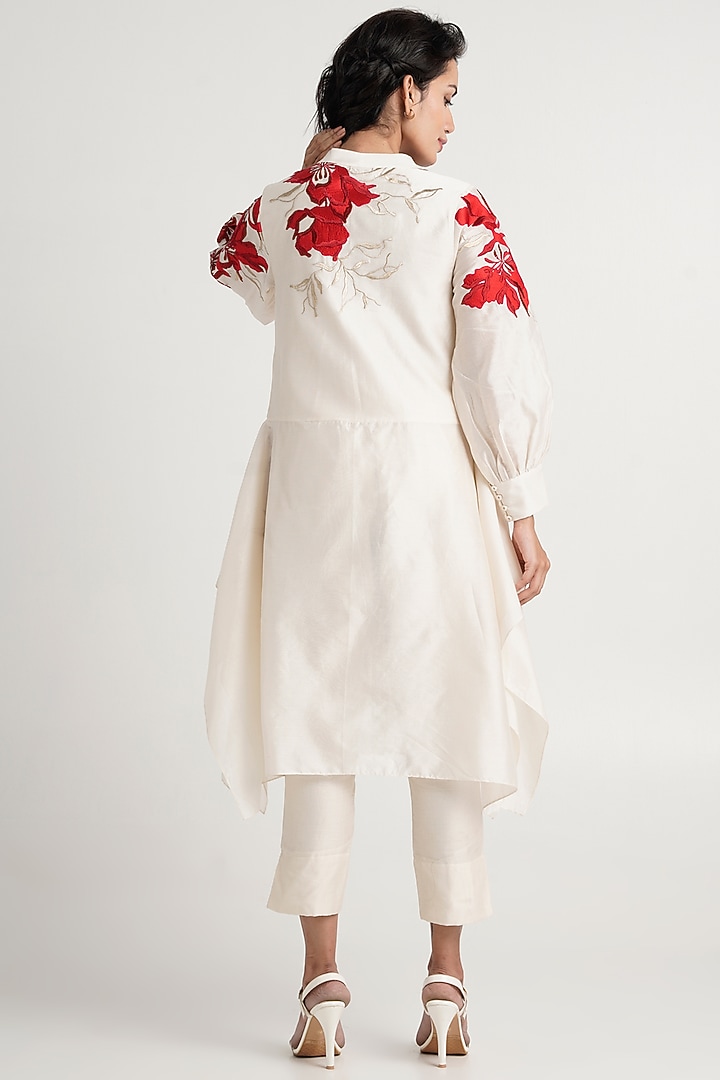 White Handloom Chanderi Silk Tunic Set by MADDER MUCH at Pernia's Pop Up Shop