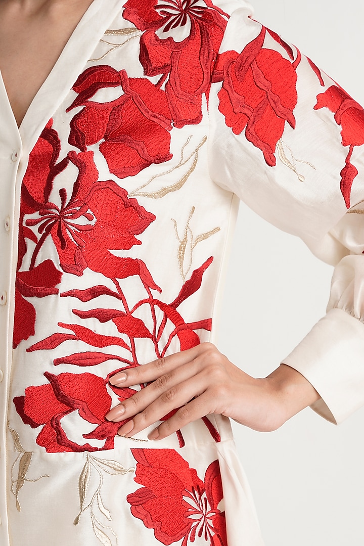 White Handloom Chanderi Silk Tunic Set by MADDER MUCH at Pernia's Pop Up Shop