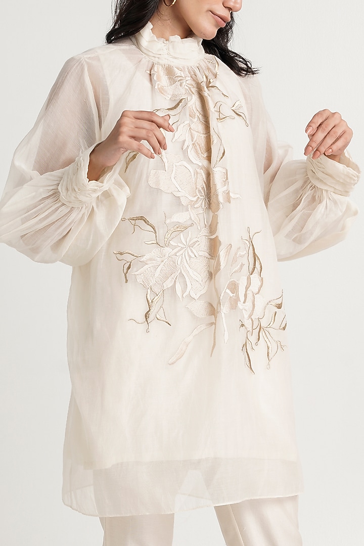 Ivory Handloom Chanderi Silk Tunic Set by MADDER MUCH at Pernia's Pop Up Shop