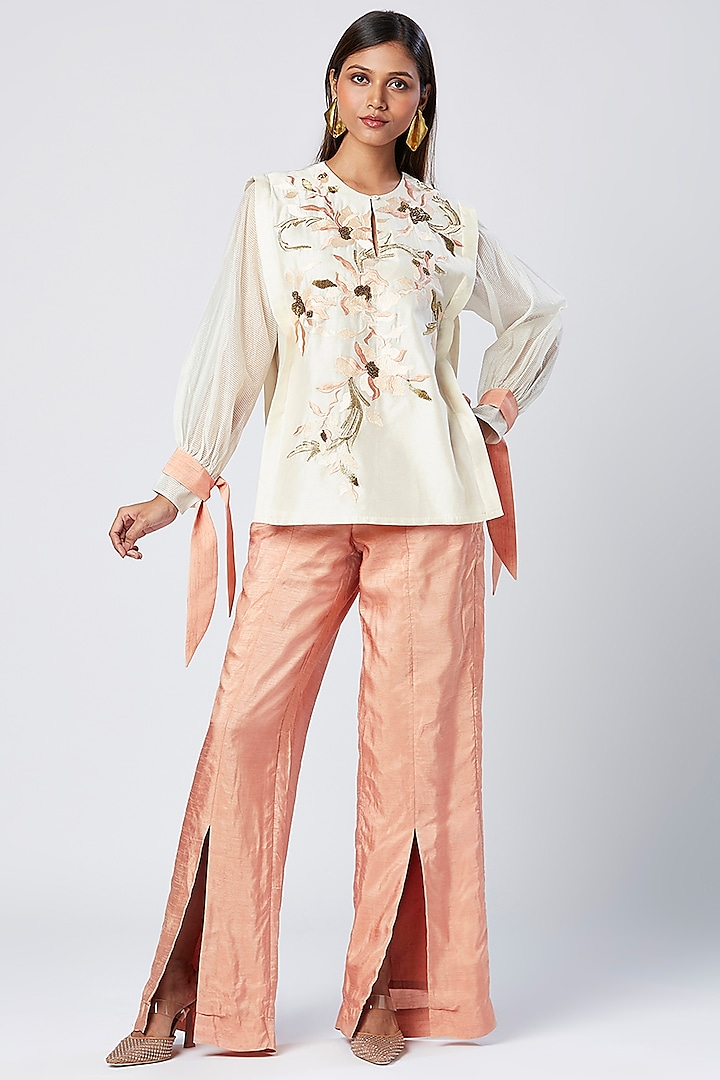 Peach Cotton & Silk Pant Set by MADDER MUCH at Pernia's Pop Up Shop