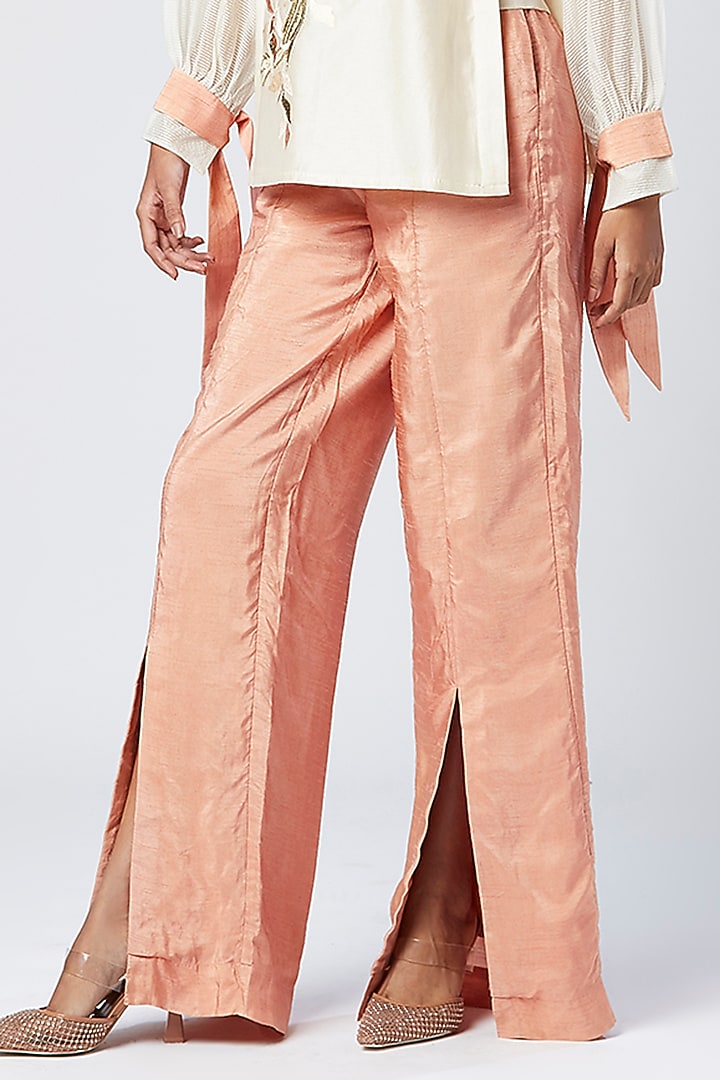 Peach Cotton & Silk Pant Set by MADDER MUCH at Pernia's Pop Up Shop