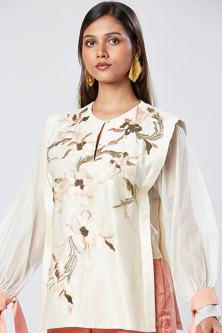Peach Cotton & Silk Pant Set by MADDER MUCH at Pernia's Pop Up Shop