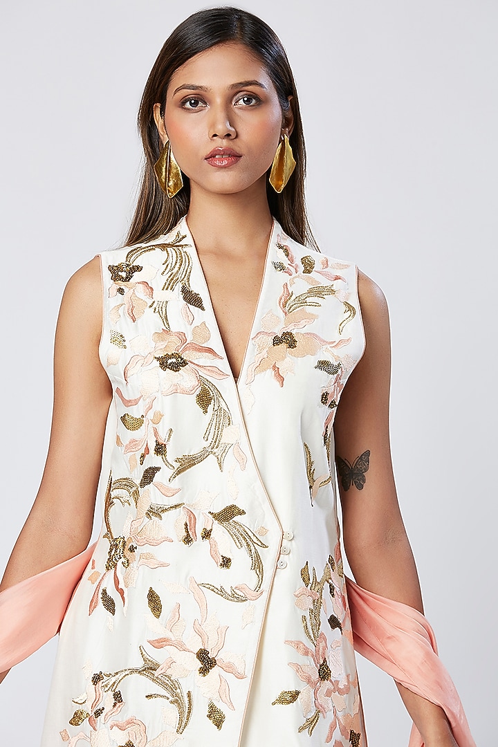 Ivory Cotton Silk Thread Embroidered Tunic Set by MADDER MUCH at Pernia's Pop Up Shop