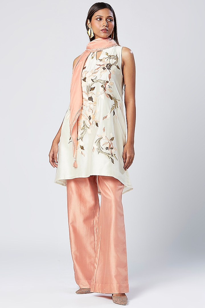 Ivory Cotton Silk Thread Embroidered Tunic Set by MADDER MUCH at Pernia's Pop Up Shop