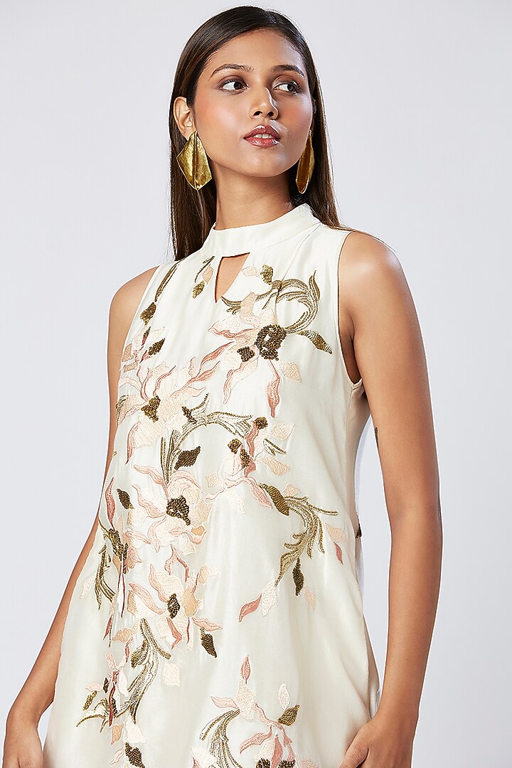 Ivory Cotton Silk Thread Embroidered Tunic Set by MADDER MUCH at Pernia's Pop Up Shop