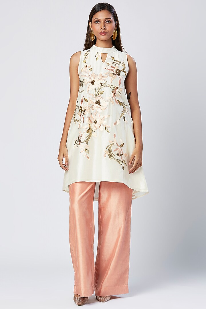 Ivory Cotton Silk Thread Embroidered Tunic Set by MADDER MUCH at Pernia's Pop Up Shop