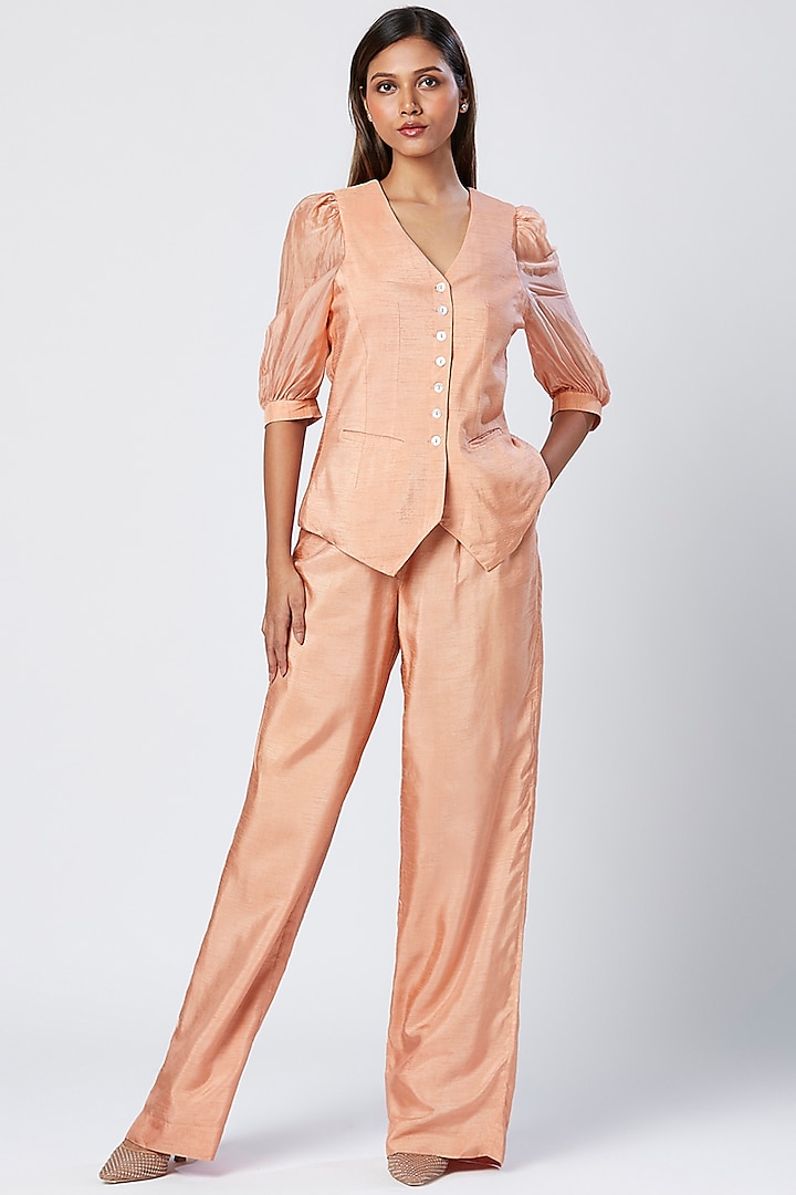 Rose Pink Cotton & Silk Straight Pant Set by MADDER MUCH at Pernia's Pop Up Shop