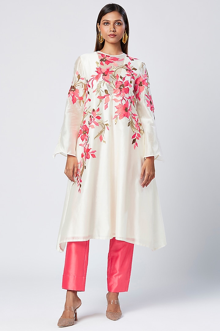 Ivory Cotton Silk Thread Embroidered Tunic Set by MADDER MUCH at Pernia's Pop Up Shop