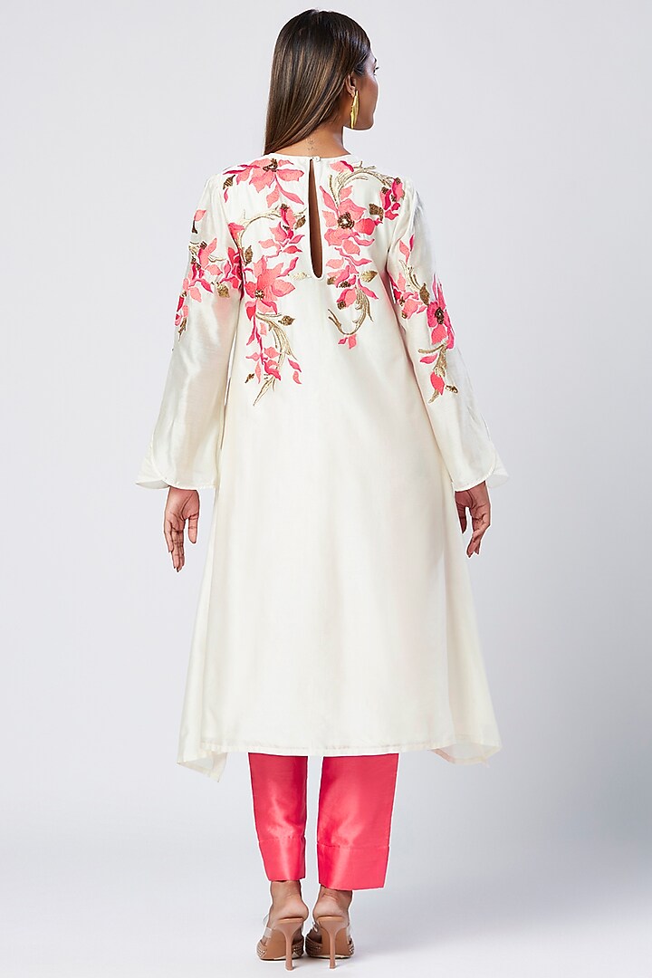 Ivory Cotton Silk Thread Embroidered Tunic Set by MADDER MUCH at Pernia's Pop Up Shop