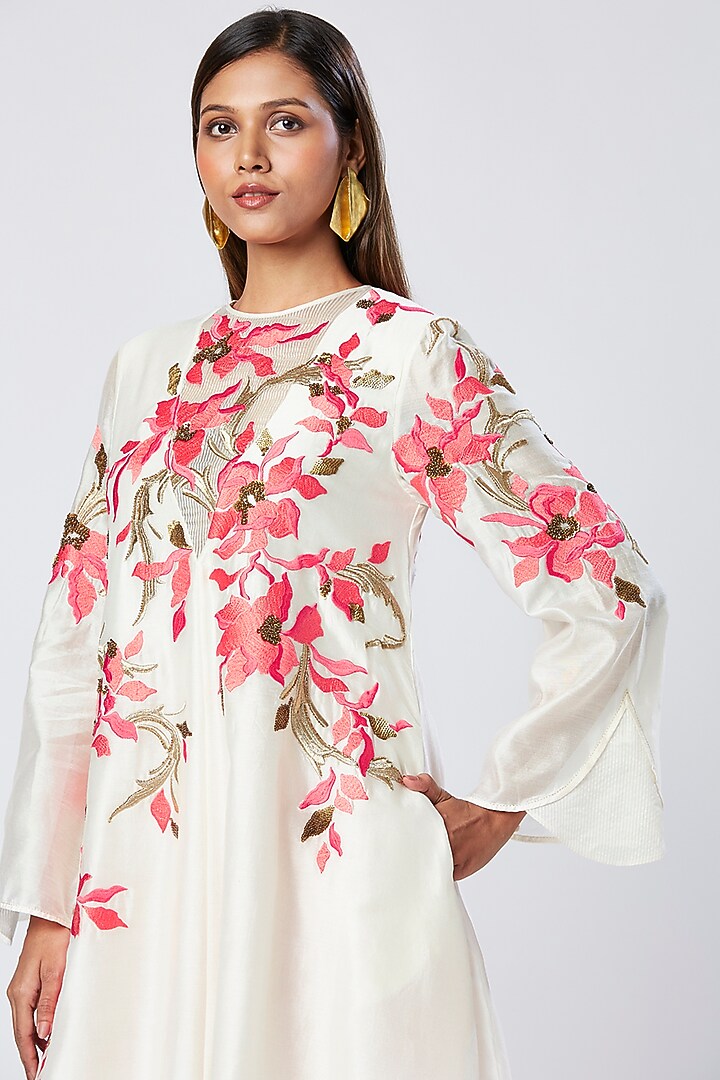 Ivory Cotton Silk Thread Embroidered Tunic Set by MADDER MUCH at Pernia's Pop Up Shop