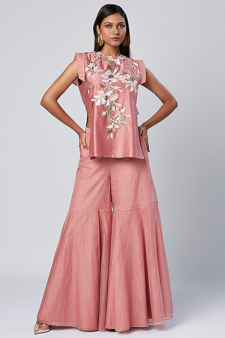 Coral Peach Cotton & Silk Gharara Set by MADDER MUCH at Pernia's Pop Up Shop