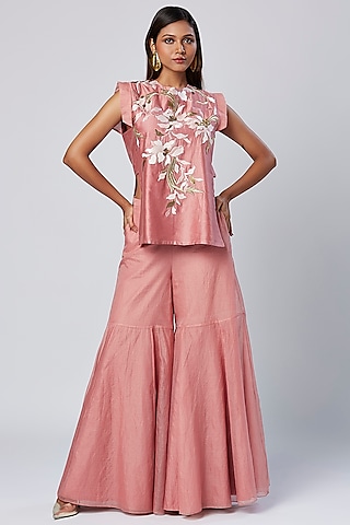Coral Peach Cotton & Silk Gharara Set by MADDER MUCH