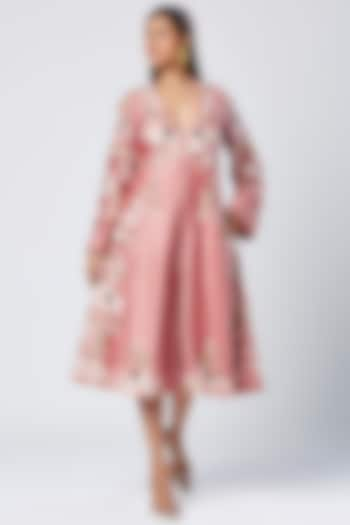 Rose Pink Cotton Silk Thread Embroidered Midi Dress by MADDER MUCH at Pernia's Pop Up Shop