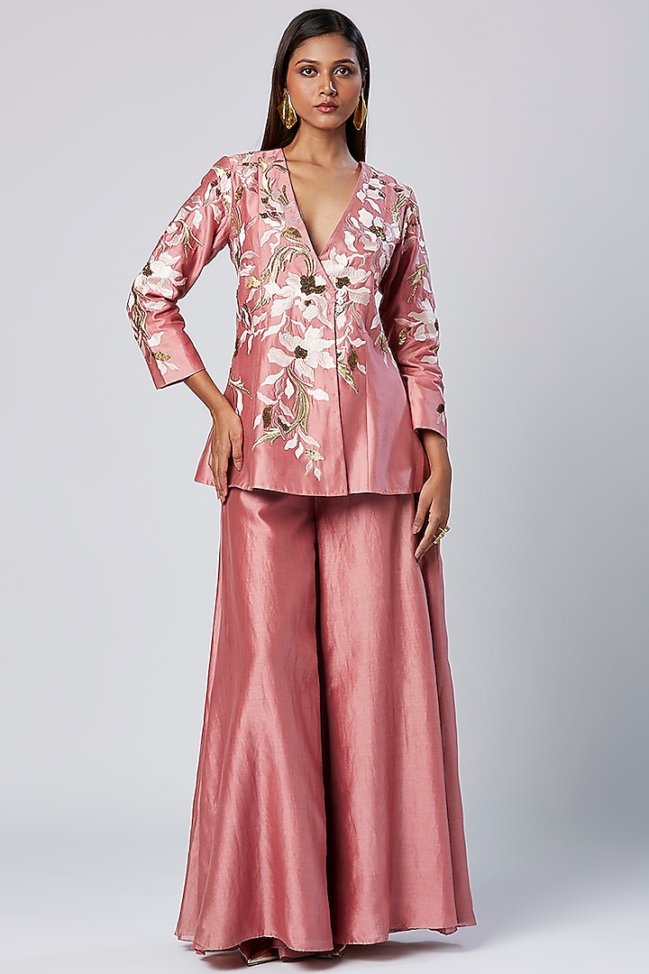 Rose Pink Cotton & Silk Flared Pant Set by MADDER MUCH at Pernia's Pop Up Shop