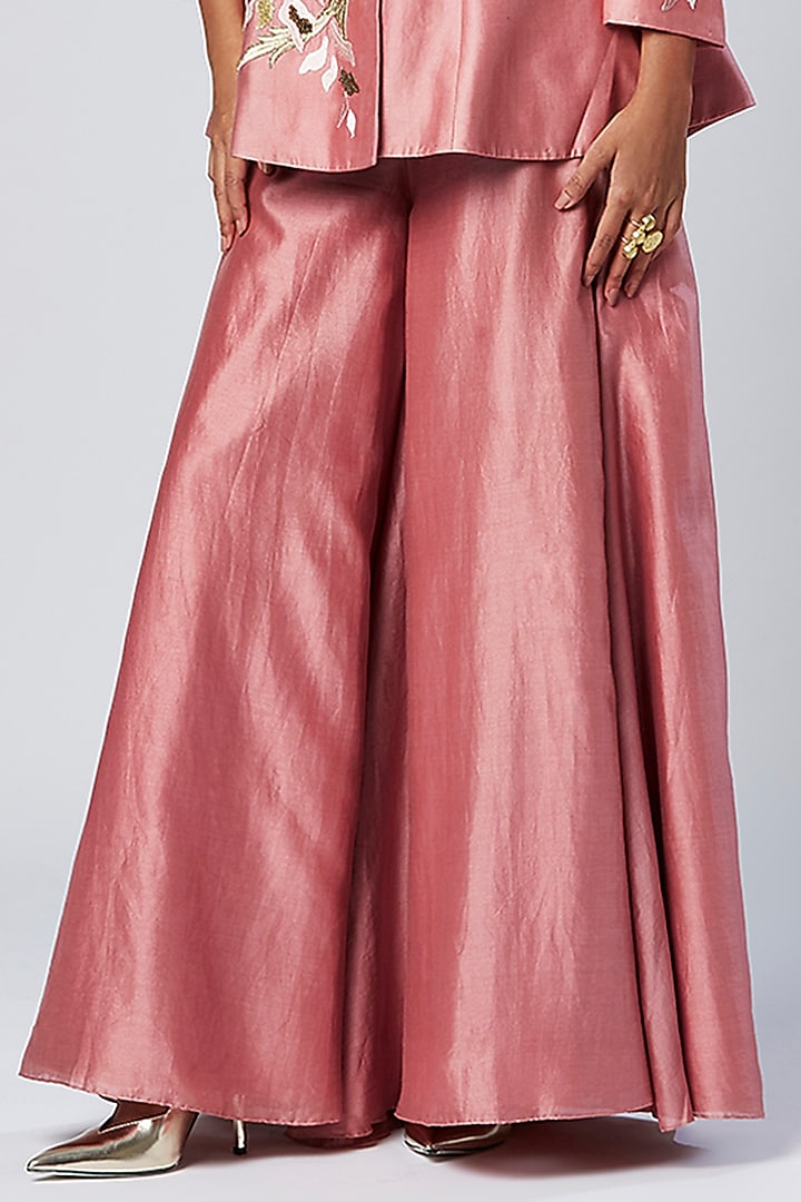 Rose Pink Cotton & Silk Flared Pant Set by MADDER MUCH at Pernia's Pop Up Shop