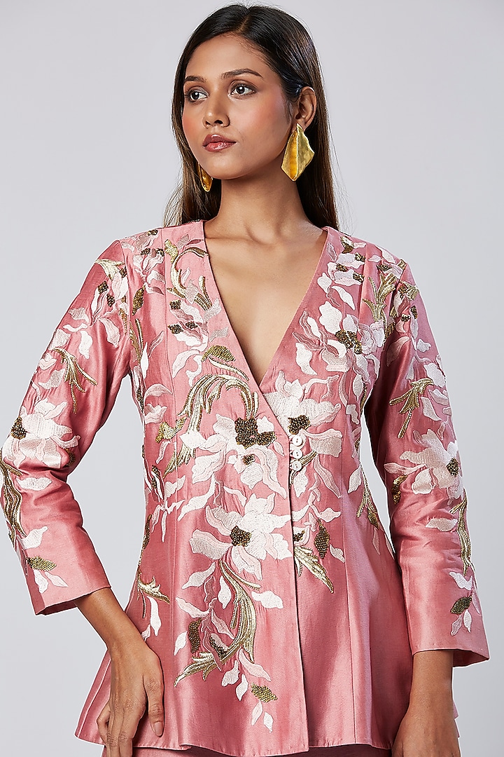 Rose Pink Cotton & Silk Flared Pant Set by MADDER MUCH at Pernia's Pop Up Shop