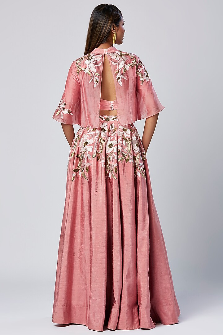 Rose Pink Cotton Silk Thread Embroidered Skirt Set by MADDER MUCH at Pernia's Pop Up Shop